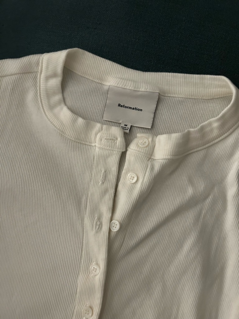 Reformation Cream Ribbed Button-Front Short Sleeve Top - Picture 2 of 5